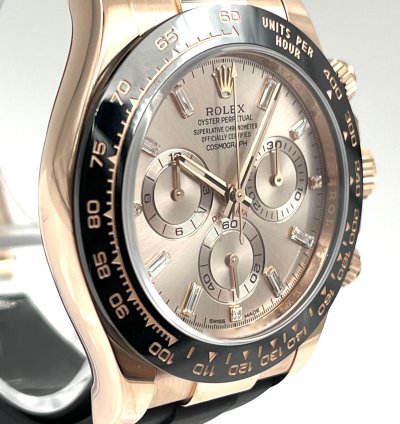 Rolex Daytona Rose Gold Oysterflex Pink Sundust Baguette Dial 116515ln Unworn 2023