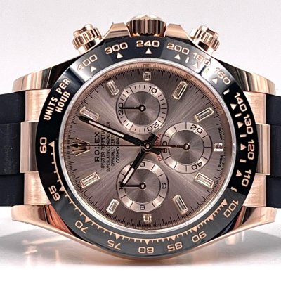 Rolex Daytona Rose Gold Oysterflex Pink Sundust Baguette Dial 116515ln Unworn 2023
