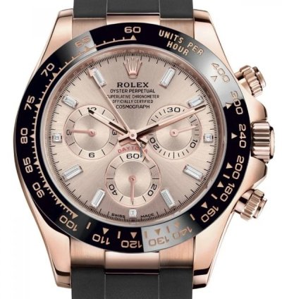 Rolex Daytona Rose Gold Oysterflex Pink Sundust Baguette Dial 116515ln Unworn 2023