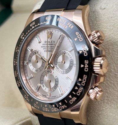Rolex Daytona Rose Gold Oysterflex Pink Sundust Baguette Dial 116515ln Unworn 2023