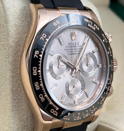 Rolex Daytona Rose Gold Oysterflex Pink Sundust Baguette Dial 116515ln Unworn 2023