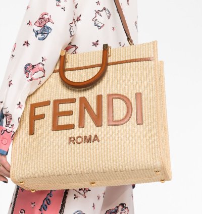 Fendi Medium Sunshine Raffia Tote Bag