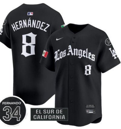 Kike Hernandez Jersey 8 Dodgers Mexico 2025 La Gothic Style Patch Premier Limited Stitched Black