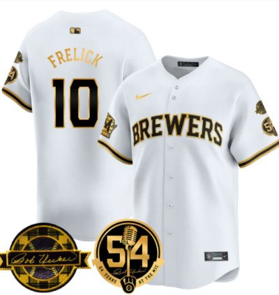 Sal Frelick Jersey 10 Milwaukee Brewers 2025 Bob Uecker 54 Seasons For Brewers Stitched White Gold