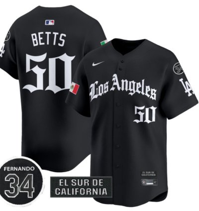 Mookie Betts Jersey 50 Dodgers Mexico 2025 La Gothic Style Patch Premier Limited Stitched Black