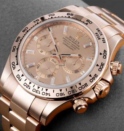 Rolex Daytona Rose Gold Sundust Baguette Diamond Dial Unworn Full Set
