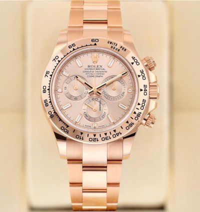 Rolex Daytona Rose Gold Sundust Baguette Diamond Dial Unworn Full Set