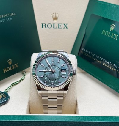 Rolex Sky-dweller New 2025 Mint Green Dial Oyster Bracelet - Fluted Bezel 42mm Stainless Steel
