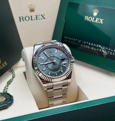 Rolex Sky-dweller New 2025 Mint Green Dial Oyster Bracelet - Fluted Bezel 42mm Stainless Steel