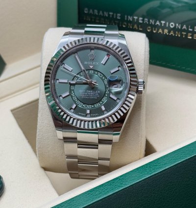 Rolex Sky-dweller New 2025 Mint Green Dial Oyster Bracelet - Fluted Bezel 42mm Stainless Steel