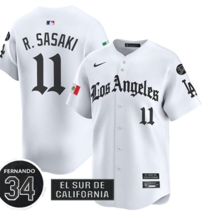 Roki Sasaki Jersey 11 Dodgers Mexico 2025 La Gothic Style Patch Premier Limited Stitched White