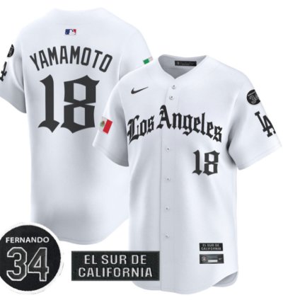 Yamamoto Jersey 18 Dodgers Mexico 2025 La Gothic Style Patch Vapor Premier Limited Stitched White