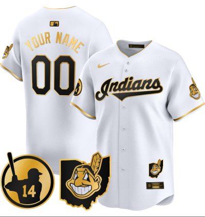 Custom Cleveland Indians Jersey Larry Doby Patch Vapor Premier Limited Stitched White Gold
