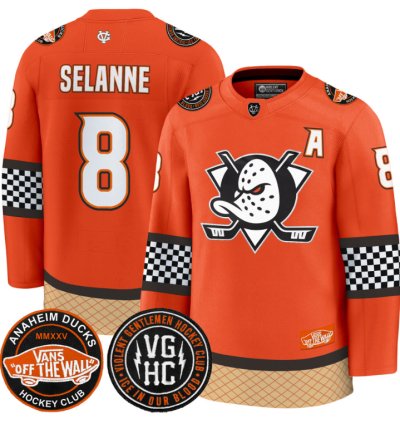 Teemu Selänne Jersey 8 Anaheim Ducks Checkerboard 2025 Premium Stitched Orange