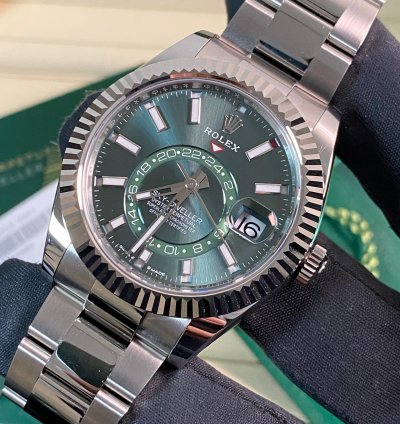 Rolex Sky-dweller New 2025 Unworn Sky-dweller Steel Mint Green Dial Fluted Bezel 336934 Full Set