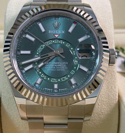 Rolex Sky-dweller New 2025 Unworn Sky-dweller Steel Mint Green Dial Fluted Bezel 336934 Full Set