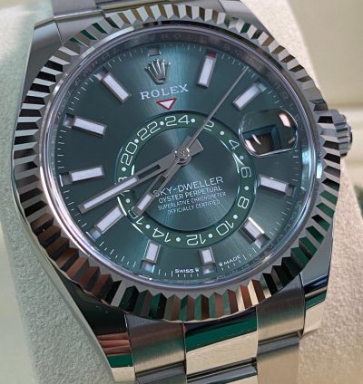 Rolex Sky-dweller New 2025 Unworn Sky-dweller Steel Mint Green Dial Fluted Bezel 336934 Full Set
