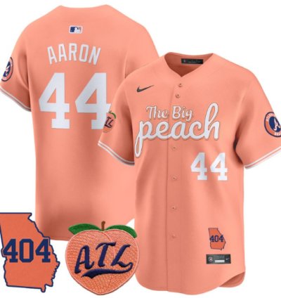 Hank Aaron Jersey 44 Atlanta Braves 404 The Big Peach Premier Limited Stitched Peach