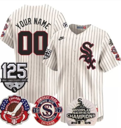 Custom Chicago White Sox Jersey 125th World Series Champions Stitched Cream