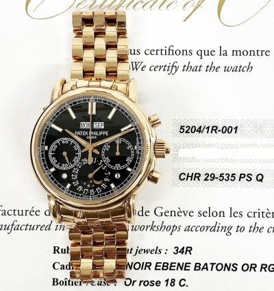 Patek Philippe Perpetual Calendar Chronograph Rose Gold Black Dial 5204 1r-001