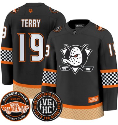 Troy Terry Jersey 19 Anaheim Ducks Checkerboard 2025 Premium Stitched Black