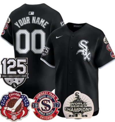 Custom Chicago White Sox Jersey 125th Anniversary World Series Champions Stitched Black