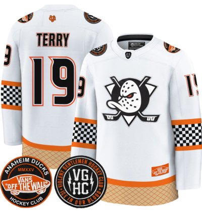 Troy Terry Jersey 19 Anaheim Ducks Checkerboard 2025 Premium Stitched White