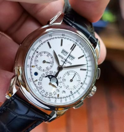 Patek Philippe Perpetual Calendar Chronograph White Gold White Dial Watch 41mm Grand Complications Chronograph