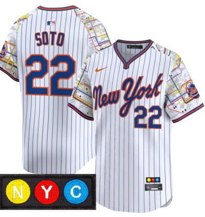 Juan Soto Jersey 22 New York Mets Subway Style Vapor Premier Limited Stitched Pinstripe