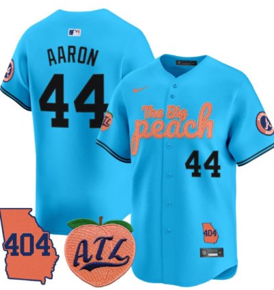 Hank Aaron Jersey 44 Atlanta Braves 404 The Big Peach Premier Limited Stitched Light Blue
