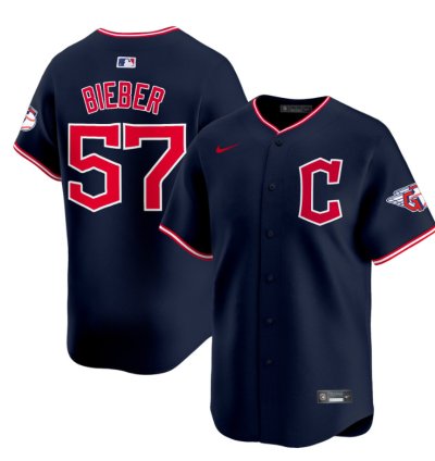 Shane Bieber Jersey 57 Cleveland Guardians 2025 Vapor Premier Limited All Stitched Navy