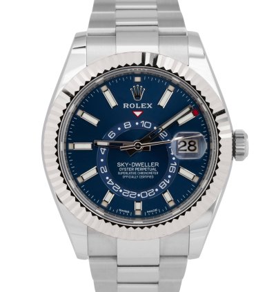 Rolex Sky-dweller New Papers Rolex Sky-dweller Blue 18k Fluted 42mm Steel Watch Oyster 326934 Box