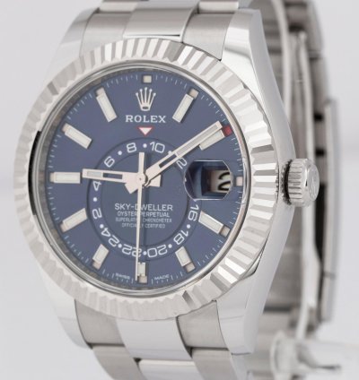 Rolex Sky-dweller New Papers Rolex Sky-dweller Blue 18k Fluted 42mm Steel Watch Oyster 326934 Box
