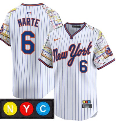 Starling Marte Jersey 6 New York Mets Subway Style Vapor Premier Limited Stitched Pinstripe