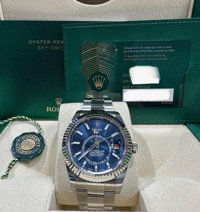 Rolex Sky-dweller New Reference 2023 Blue Dial White Gold Fluted Bezel Oyster Bracelet 42mm