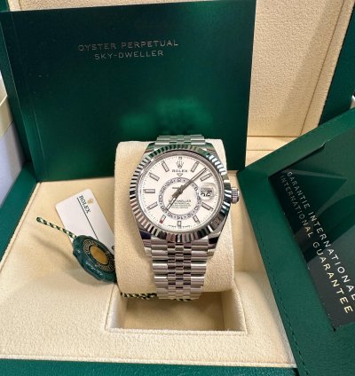Rolex Sky-dweller New Reference 2024 White Dial Jubilee Bracelet Stainless Steel Fluted Bezel 42