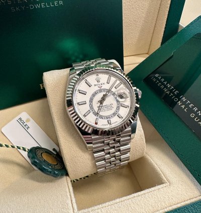 Rolex Sky-dweller New Reference 2024 White Dial Jubilee Bracelet Stainless Steel Fluted Bezel 42