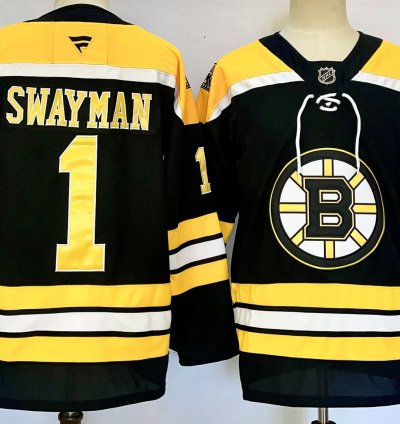 Mens Jeremy Swayman Jersey 1 Boston Bruins Home Breakaway Black Stitched
