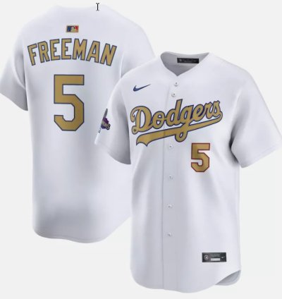 Freddie Freeman Jersey 5 Dodgers White 2025 Gold Collection Limited Stitched
