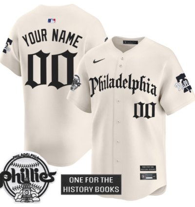 Custom Phillies Jersey Retro Newspaper Edition Vapor Premier Limited Stitched Cream