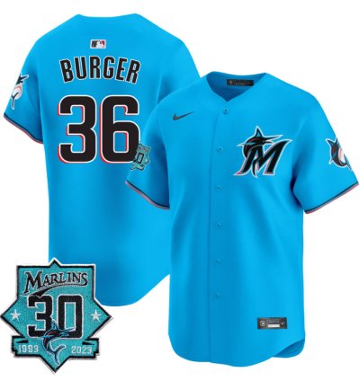 Jake Burger Jersey 36 Miami Marlins 30 Seasons Anniversary Patch Vapor Limited Stitched Blue