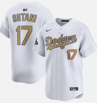Shohei Ohtani Jersey 17 Dodgers White 2025 Gold Collection Limited Stitched