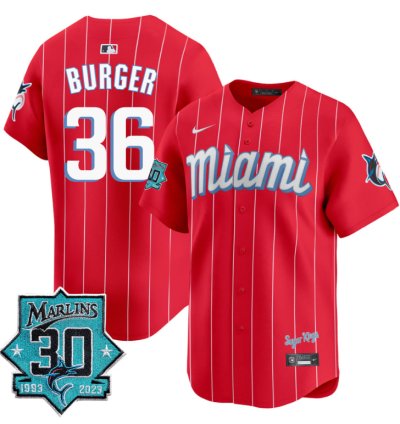 Jake Burger Jersey 36 Miami Marlins 30 Seasons Anniversary Patch Vapor Limited Stitched City Connect