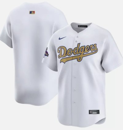 Team Jersey No Name Dodgers White 2025 Gold Collection Limited Stitched