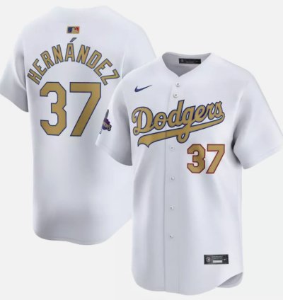 Teoscar Hernandez Jersey 37 Dodgers White 2025 Gold Collection Limited Stitched