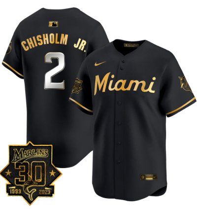 Jazz Chisholm Jr Jersey 2 Miami Marlins 30 Seasons Anniversary Patch Limited Stitched Black Gold