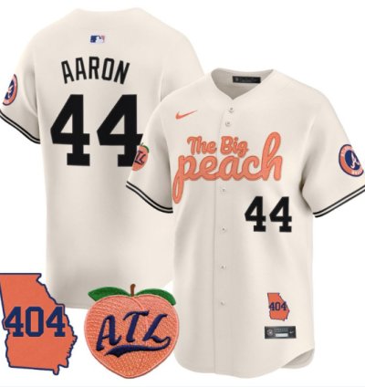 Hank Aaron Jersey 44 Atlanta Braves 404 The Big Peach Premier Limited Stitched Cream
