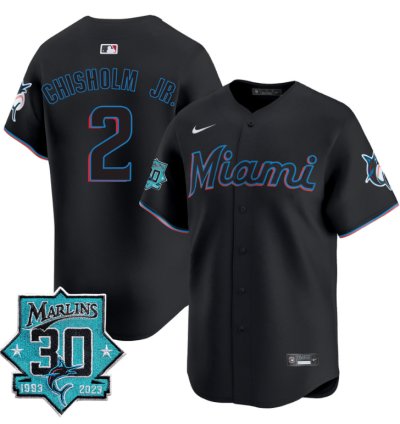 Jazz Chisholm Jr Jersey 2 Miami Marlins 30 Seasons Anniversary Patch Limited Stitched Black