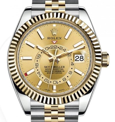 Rolex Sky-dweller New Sky Dweller 42mm 326933 Two Tone Yellow Champagne Index Dial Jubilee Bracelet
