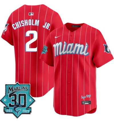 Jazz Chisholm Jr Jersey 2 Miami Marlins 30 Seasons Anniversary Patch Limited Stitched City Connect
